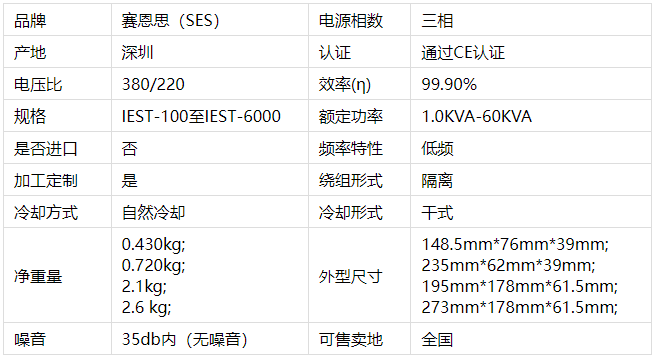 电子变压器大小规格型号